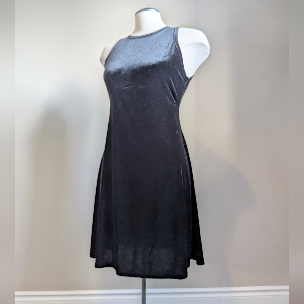 Scarlet Vintage Black Velvet Mini Dress Keyhole Medium Goth Workwear Mori - Picture 5 of 8